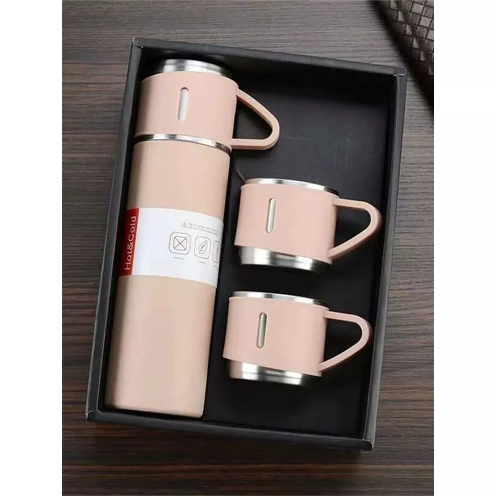 Kit Garrafa Térmica Vacuum + 3 Xícaras