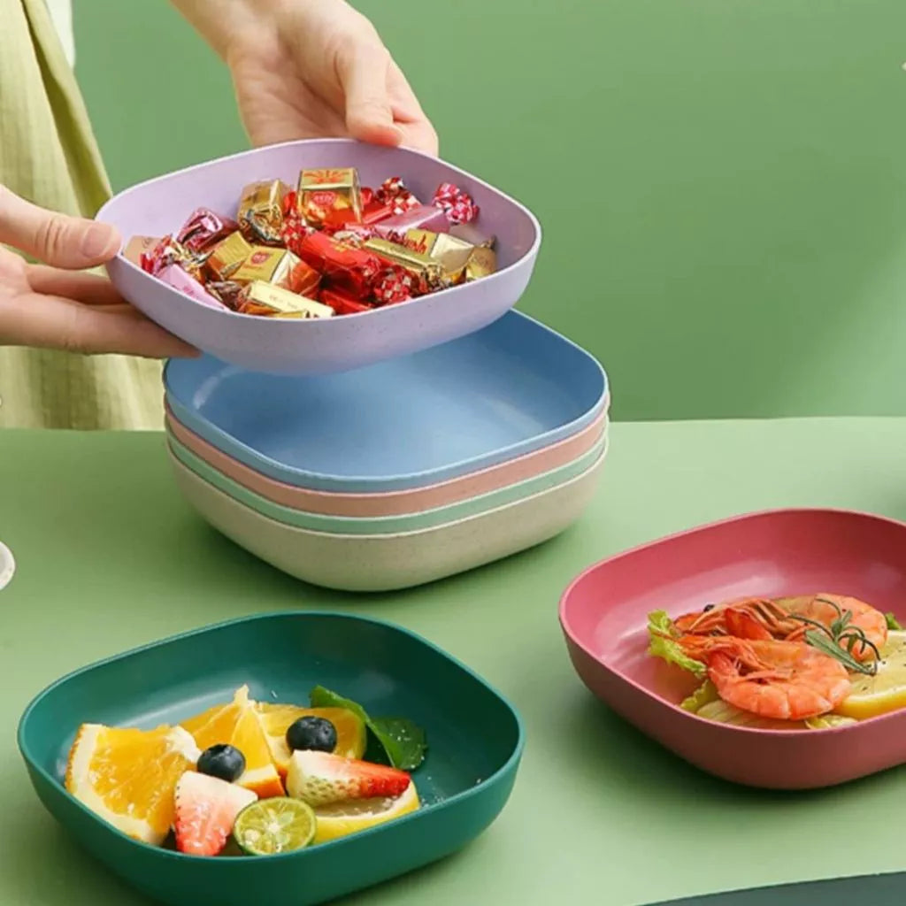 Kit 10 Pratos Plásticos Duros Reutilizáveis com Suporte