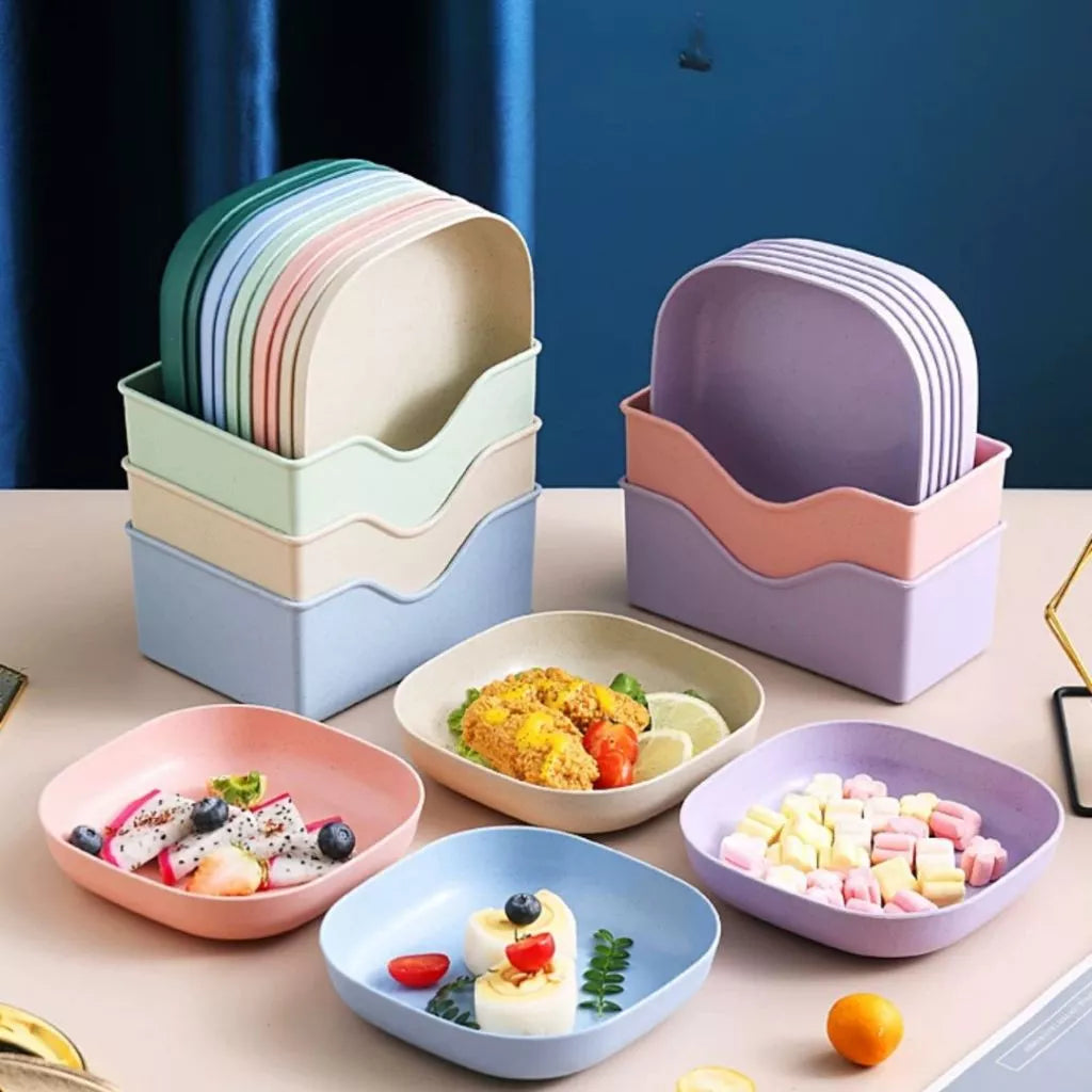 Kit 10 Pratos Plásticos Duros Reutilizáveis com Suporte