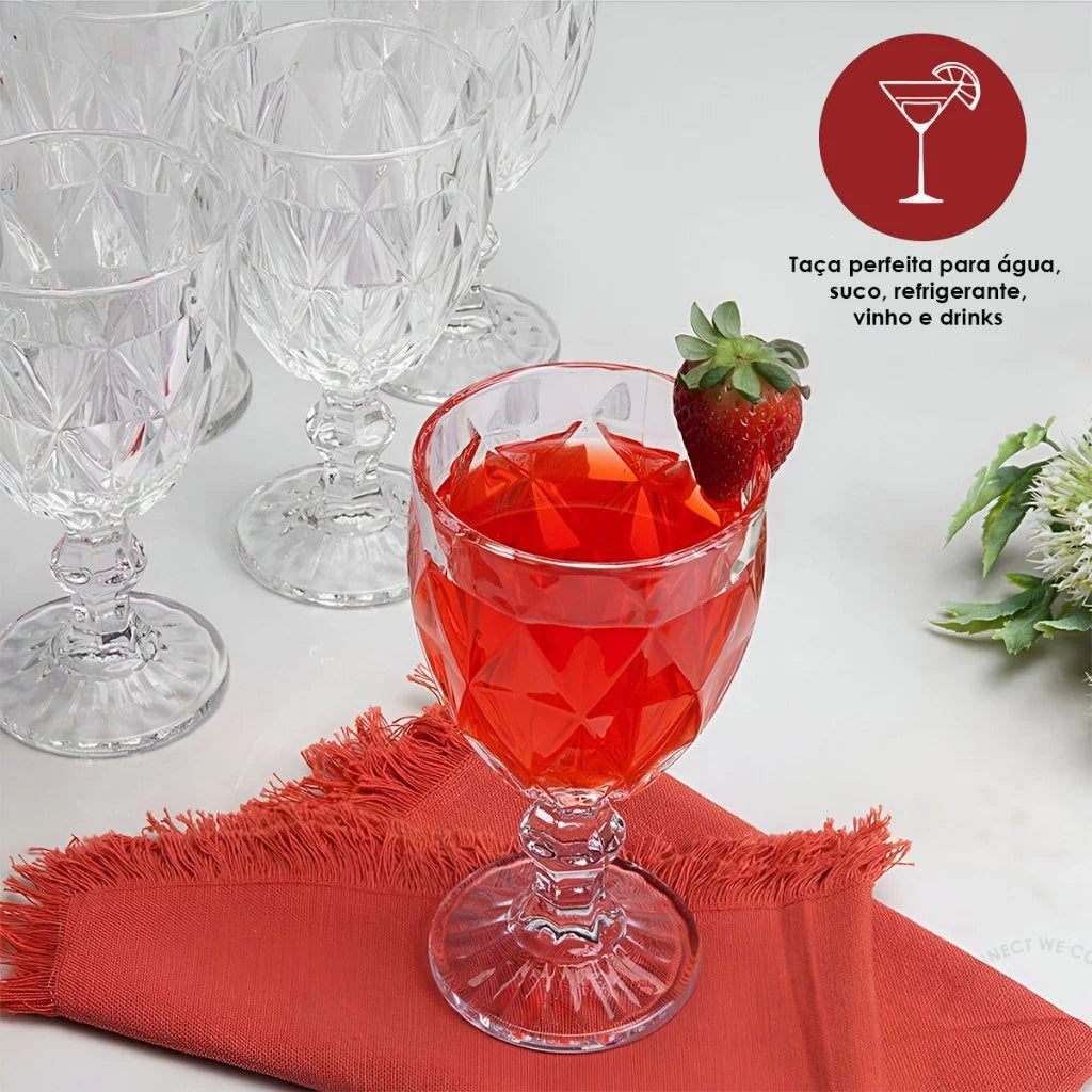 Jogo De 6 Taças De Vidro Diamond Transparente 340ml