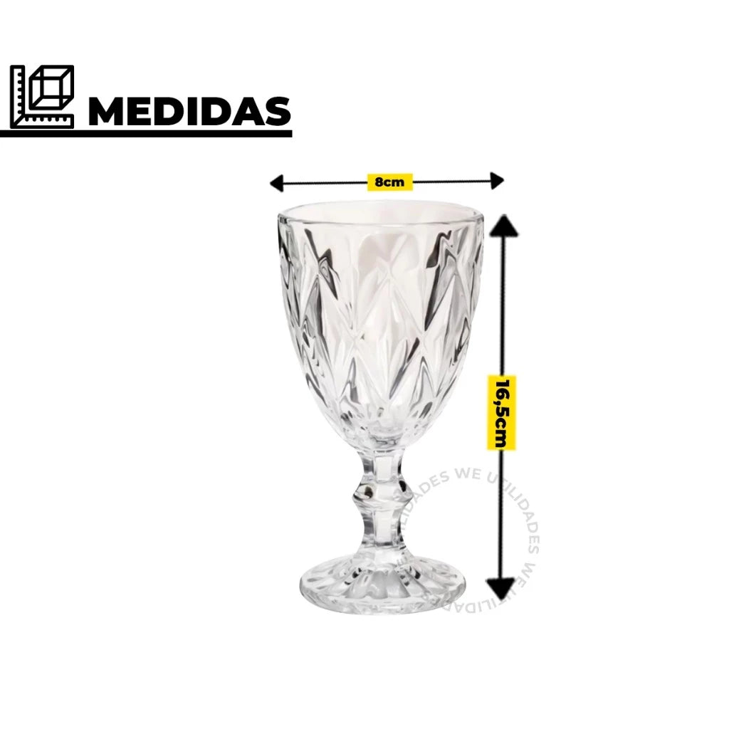 Jogo De 6 Taças De Vidro Diamond Transparente 340ml