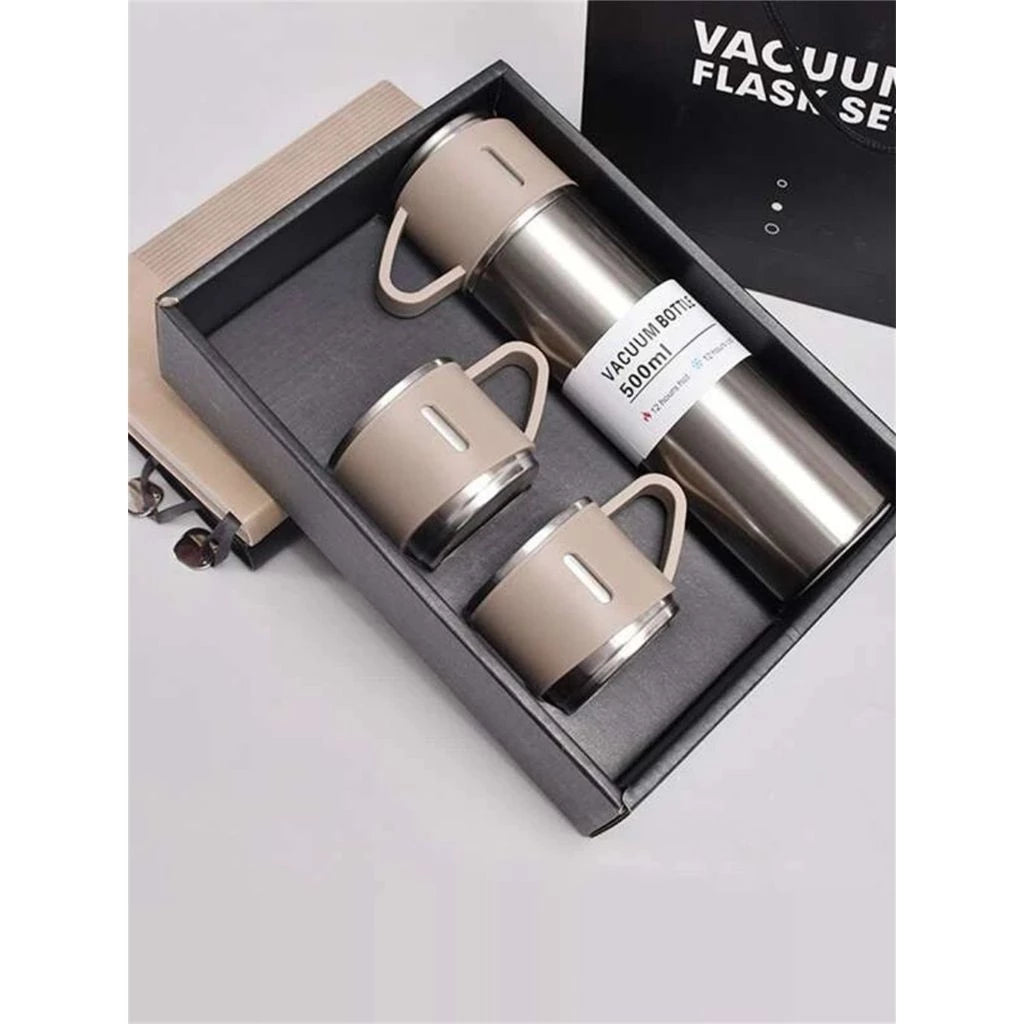 Kit Garrafa Térmica Vacuum + 3 Xícaras