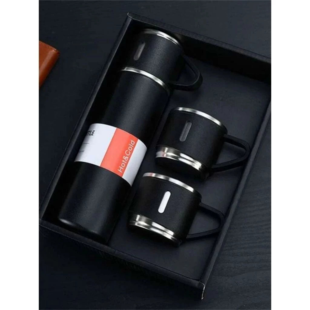 Kit Garrafa Térmica Vacuum + 3 Xícaras