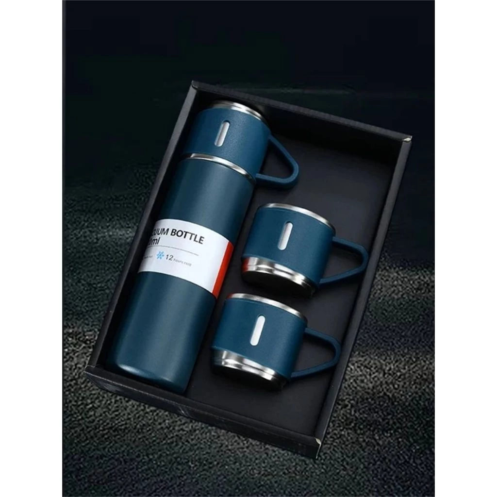 Kit Garrafa Térmica Vacuum + 3 Xícaras