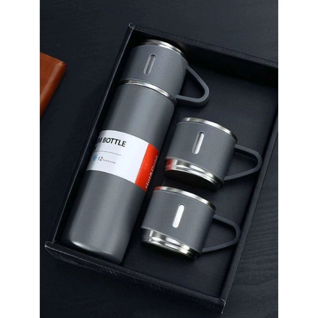 Kit Garrafa Térmica Vacuum + 3 Xícaras