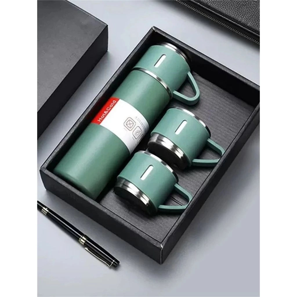 Kit Garrafa Térmica Vacuum + 3 Xícaras